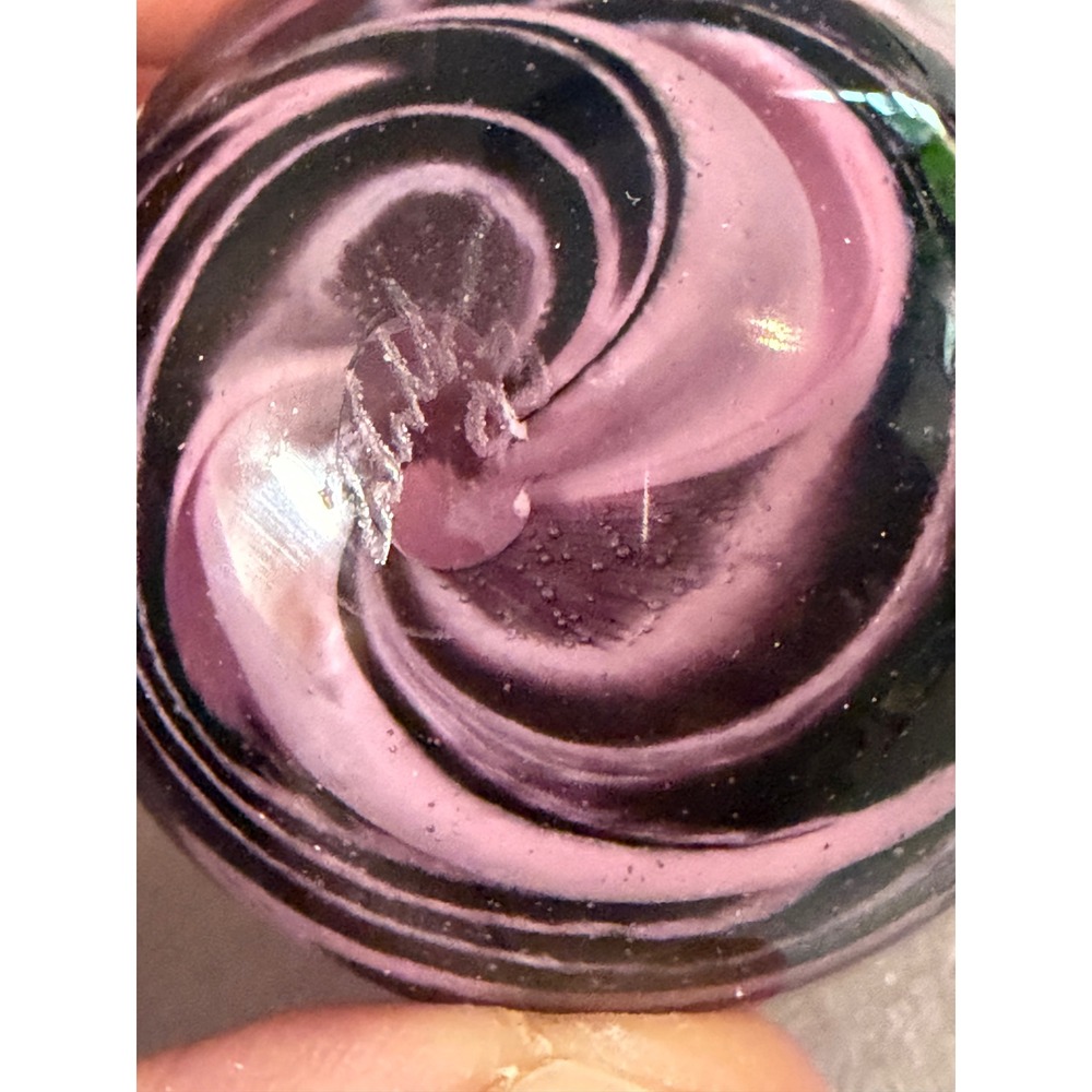 Signed Artist Handmade Art Glass Marble Pink Purple Black Swirl Dated 2003 1.73" - Picture 10 of 14